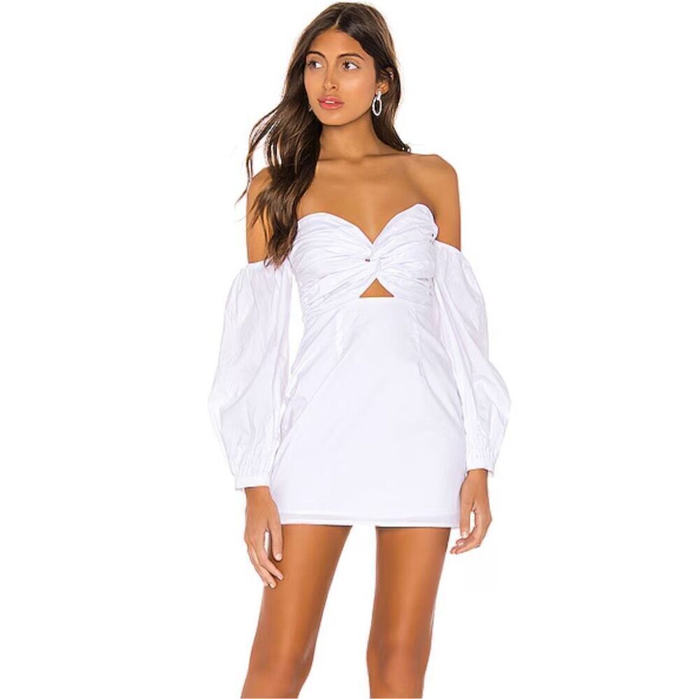 Superdown Flynn Ruched Sleeve Dress Women’s XXS White Cotton Cutout